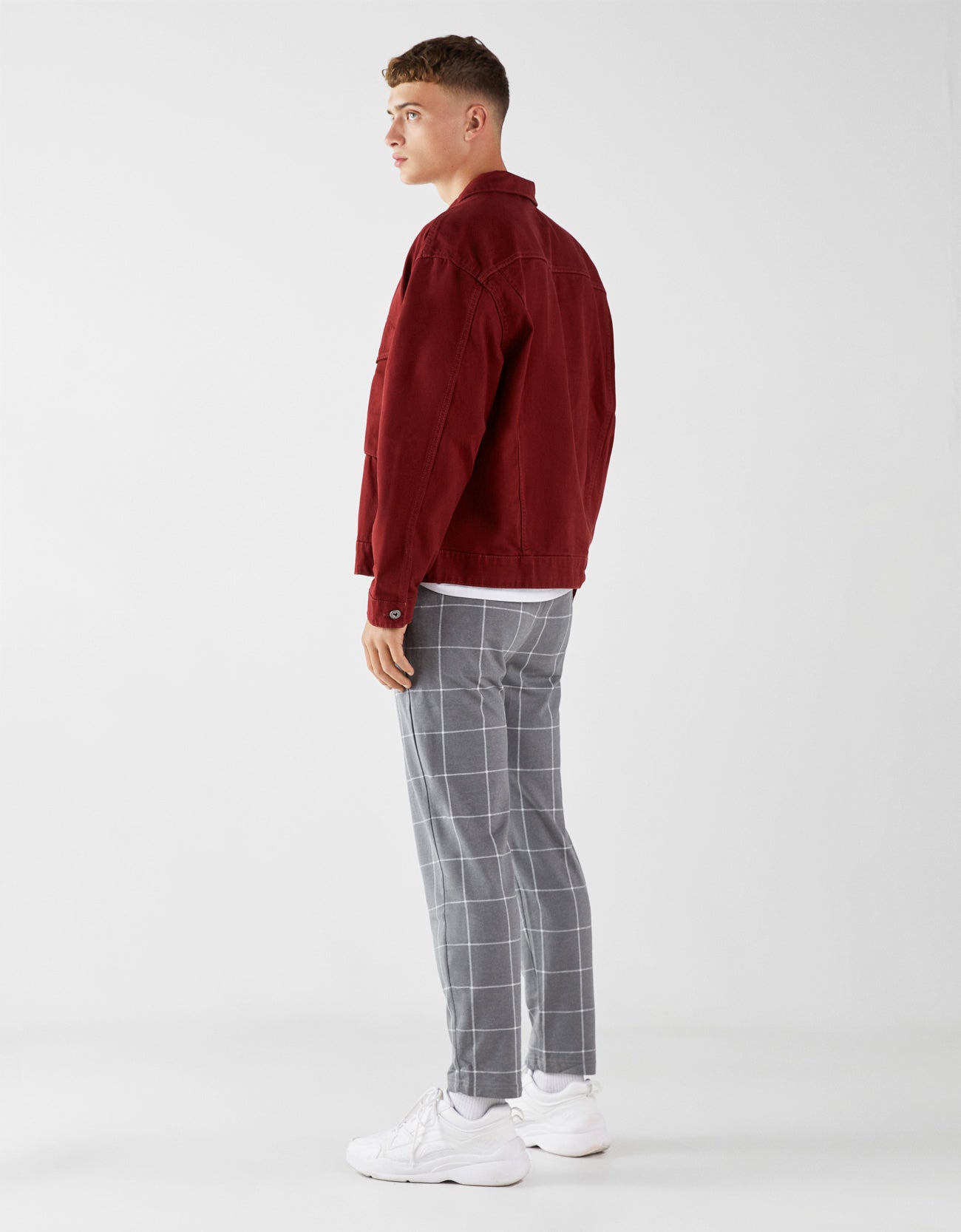 Drawstring checked jogging trousers