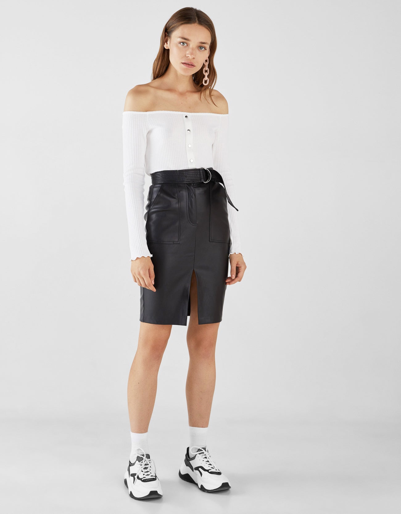 Button-up off the Shoulder Top