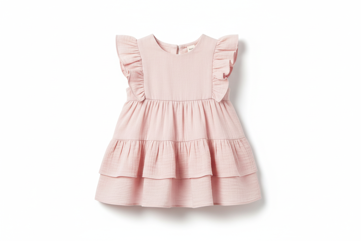 Ruffle Dress Front View - Pastel Pink