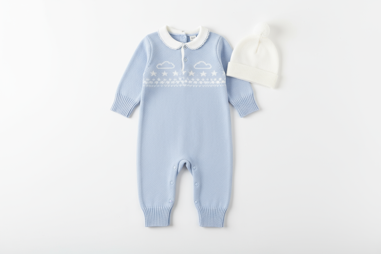 Blue Knitted Romper - Front View