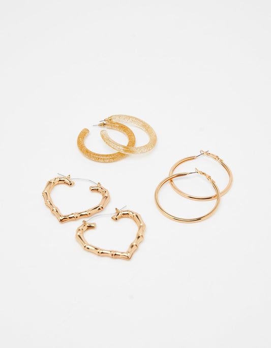 Set of 3 pairs of hoop earrings