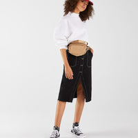 Midi button-up denim skirt