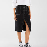 Midi button-up denim skirt