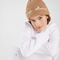 Knit beanie with slogan