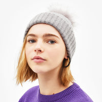 Hat with faux fur pompom