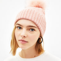 Hat with faux fur pompom