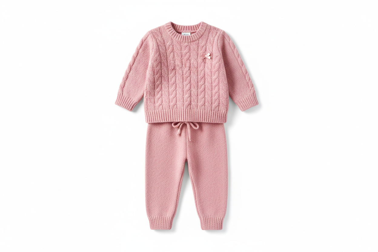 Knitted Co-ord Front View - Rose