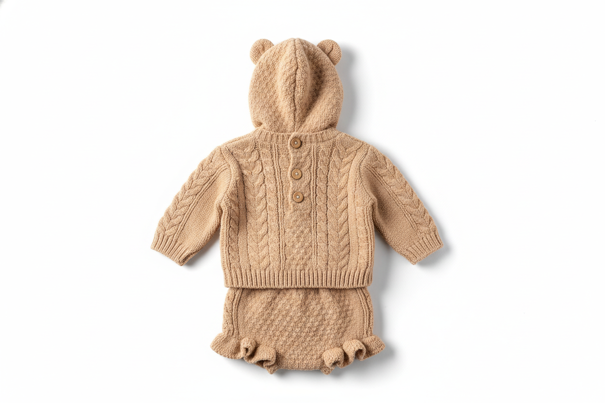 Knitted Co-ord Back View - Beige