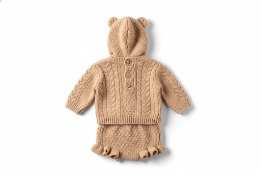 Knitted Co-ord Back View - Beige