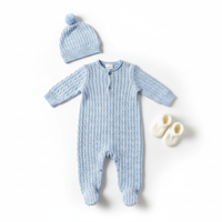 Blue Knitted Romper - Flat Lay