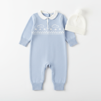 Blue Knitted Romper - Front View