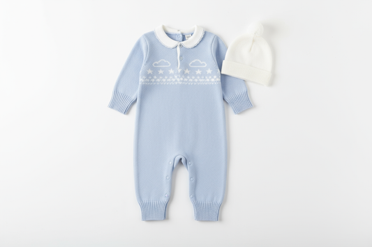 Blue Knitted Romper - Front View